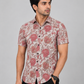 Men's Beige & Dusty Rose Floral Printed Premium Cotton Half Sleeve Casual Shirt
