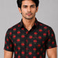 Men's Black & Red Floral Printed Premium Cotton Half Sleeve Casual Shirt