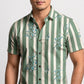 Men's Sage Green & White Striped Floral Printed Premium Cotton Half Sleeve Casual Shirt