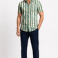 Men's Sage Green & White Striped Floral Printed Premium Cotton Half Sleeve Casual Shirt