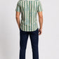 Men's Sage Green & White Striped Floral Printed Premium Cotton Half Sleeve Casual Shirt
