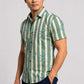 Men's Sage Green & White Striped Floral Printed Premium Cotton Half Sleeve Casual Shirt