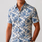 Men's White & Blue Floral Printed Premium Cotton Half Sleeve Casual Shirt