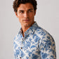 Men's White & Blue Floral Printed Premium Cotton Half Sleeve Casual Shirt