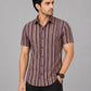 KURAJ Men's Maroon Vertical Striped Slim Fit Half Sleeve Casual Shirt