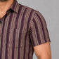 KURAJ Men's Maroon Vertical Striped Slim Fit Half Sleeve Casual Shirt