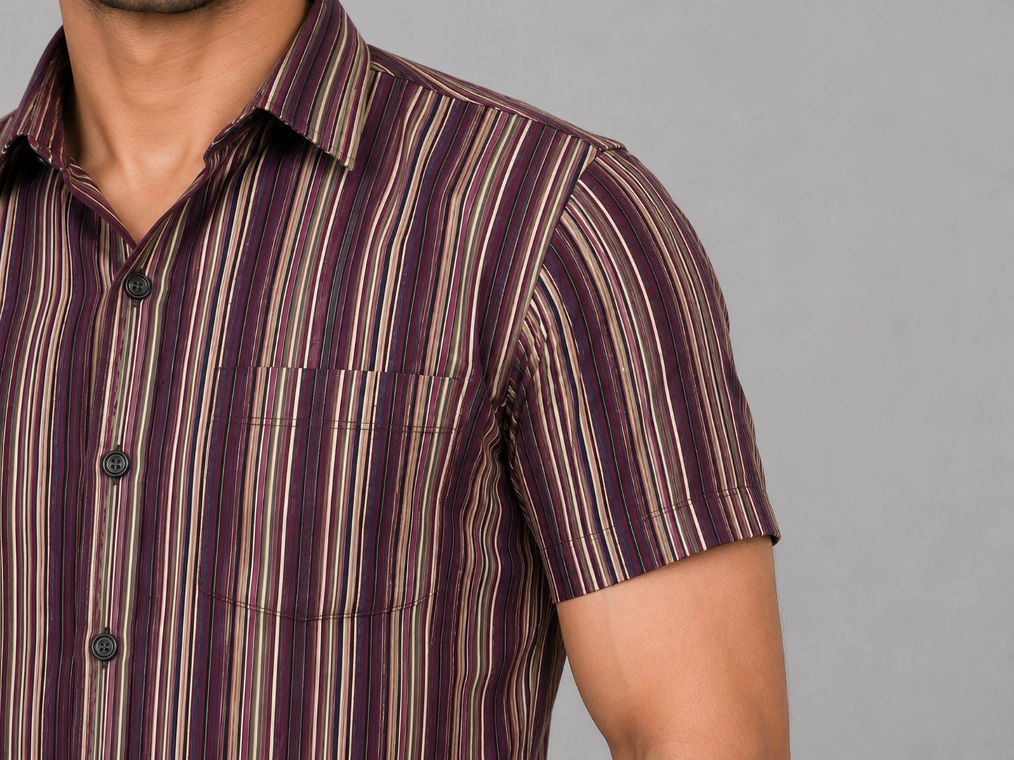 KURAJ Men's Maroon Vertical Striped Slim Fit Half Sleeve Casual Shirt