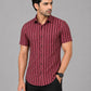 KURAJ Men's Maroon Geometric Striped Regular Fit Half Sleeve Casual Shirt
