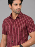 KURAJ Men's Maroon Geometric Striped Regular Fit Half Sleeve Casual Shirt