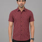 KURAJ Men's Maroon Geometric Striped Regular Fit Half Sleeve Casual Shirt