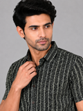KURAJ Men's Black Abstract Striped Printed Regular Fit Half Sleeve Casual Shirt
