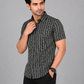 KURAJ Men's Black Abstract Striped Printed Regular Fit Half Sleeve Casual Shirt
