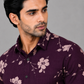 KURAJ Men's Wine Floral Printed Regular Fit Half Sleeve Casual Shirt