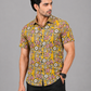 KURAJ Men's Mustard Yellow Floral Printed Regular Fit Half Sleeve Casual Shirt
