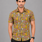KURAJ Men's Mustard Yellow Floral Printed Regular Fit Half Sleeve Casual Shirt
