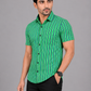 KURAJ Men's Green Vertical Striped Regular Fit Half Sleeve Casual Shirt