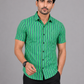 KURAJ Men's Green Vertical Striped Regular Fit Half Sleeve Casual Shirt