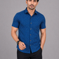 KURAJ Men's Navy Blue Micro Dot Printed Regular Fit Half Sleeve Casual Shirt