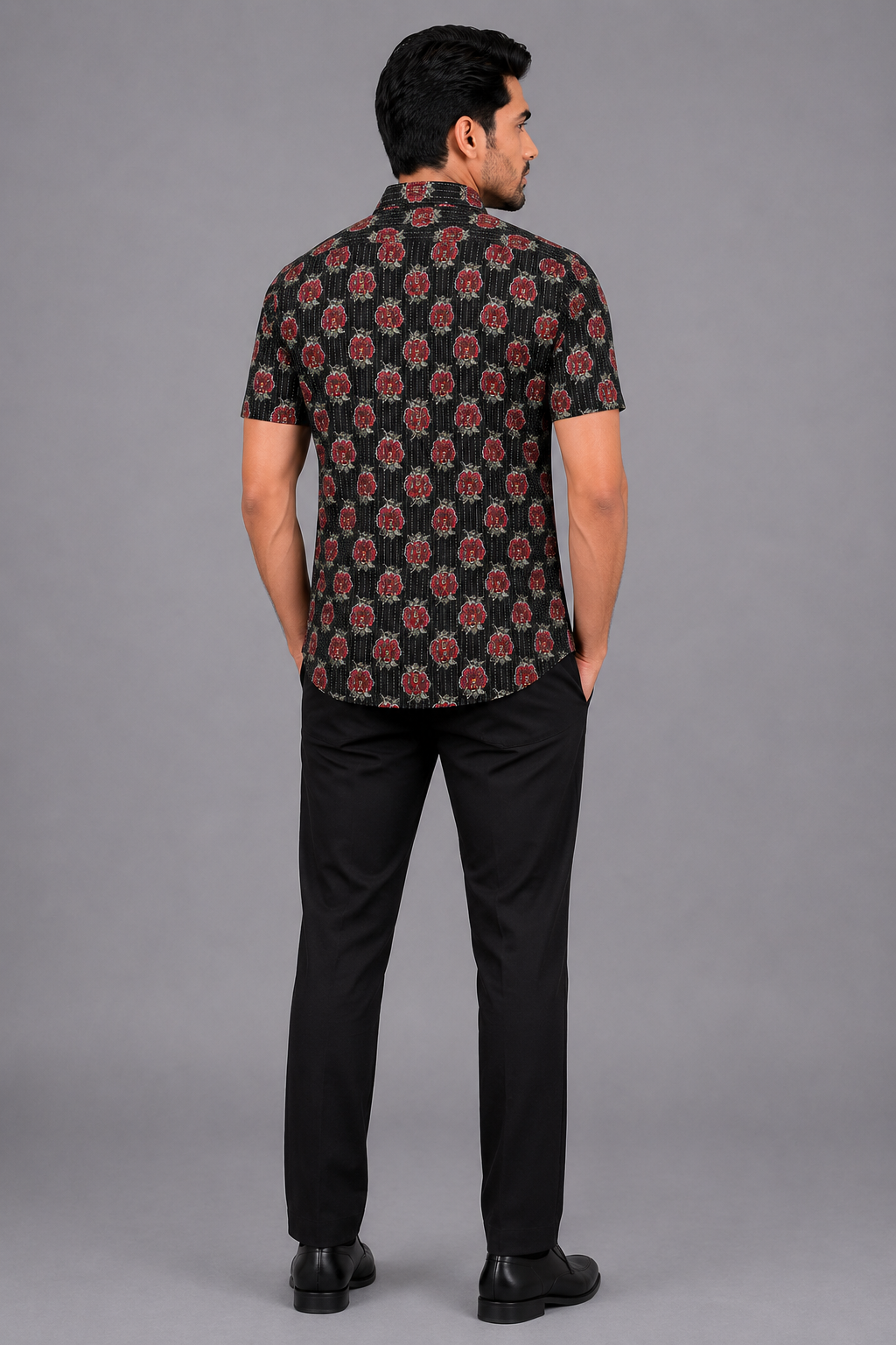 KURAJ Men's Black Floral Printed Regular Fit Half Sleeve Casual Shirt