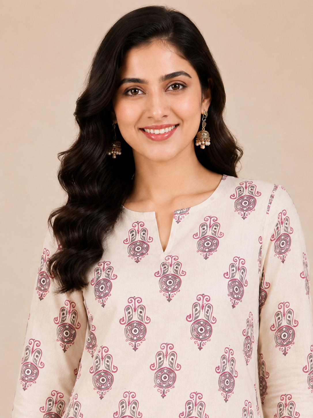Kuraj Tunic Palazzos Co-ords Set - Beige Printed