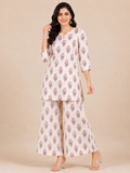 Kuraj Tunic Palazzos Co-ords Set - Beige Printed