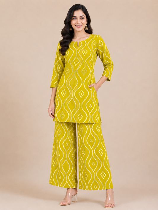Kuraj Tunic Palazzos Co-ords Set - Geometric Printed