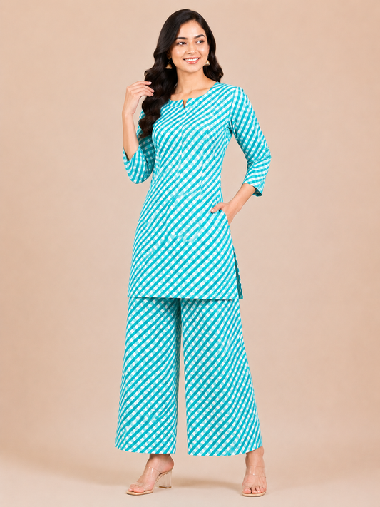 Kuraj Tunic Palazzos Co-ords Set - Checked Print