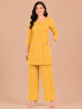 Kuraj Kurta & Straight Pants Co-ords Set - Elegant Mustard Yellow Print
