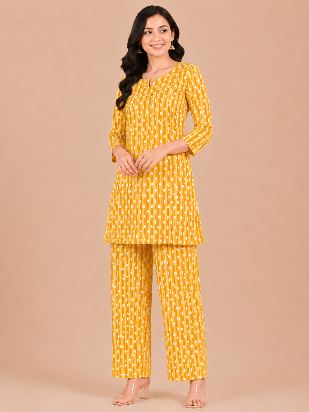 Kuraj Kurta & Straight Pants Co-ords Set - Elegant Mustard Yellow Print