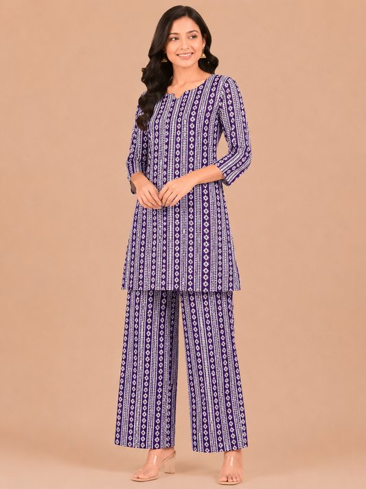 Kuraj Tunic Palazzos Co-ords Set - Ethnic Print