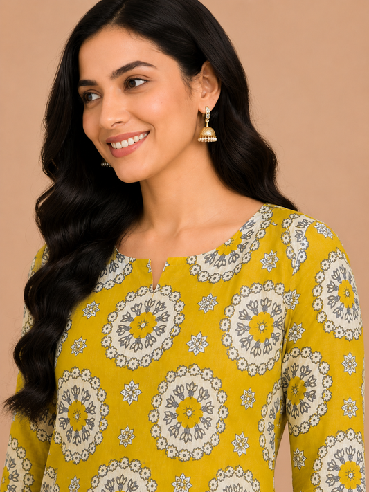 Kuraj Tunic Pant Co-ords Set - Floral Medallion Print