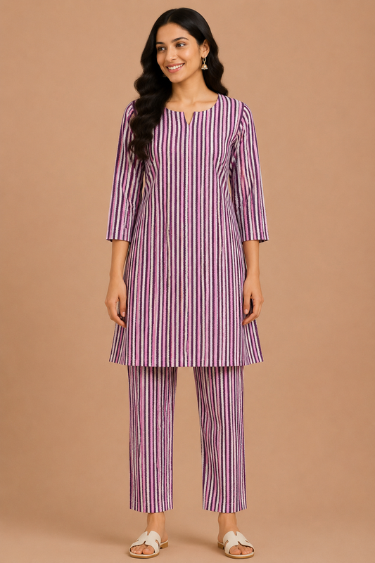 Kuraj Tunic Pant Co-ords Set - Stripe Print