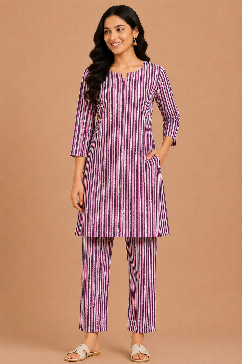 Kuraj Tunic Pant Co-ords Set - Stripe Print