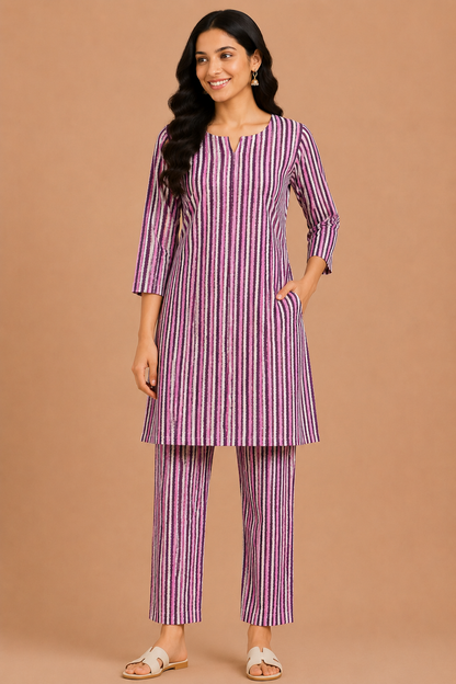 Kuraj Tunic Pant Co-ords Set - Stripe Print