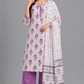 KURAJ Women's Lavender Floral Printed Kurta Pant with Dupatta Set