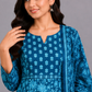 KURAJ Women's Teal Blue Floral Printed Kurta Pant with Dupatta Set
