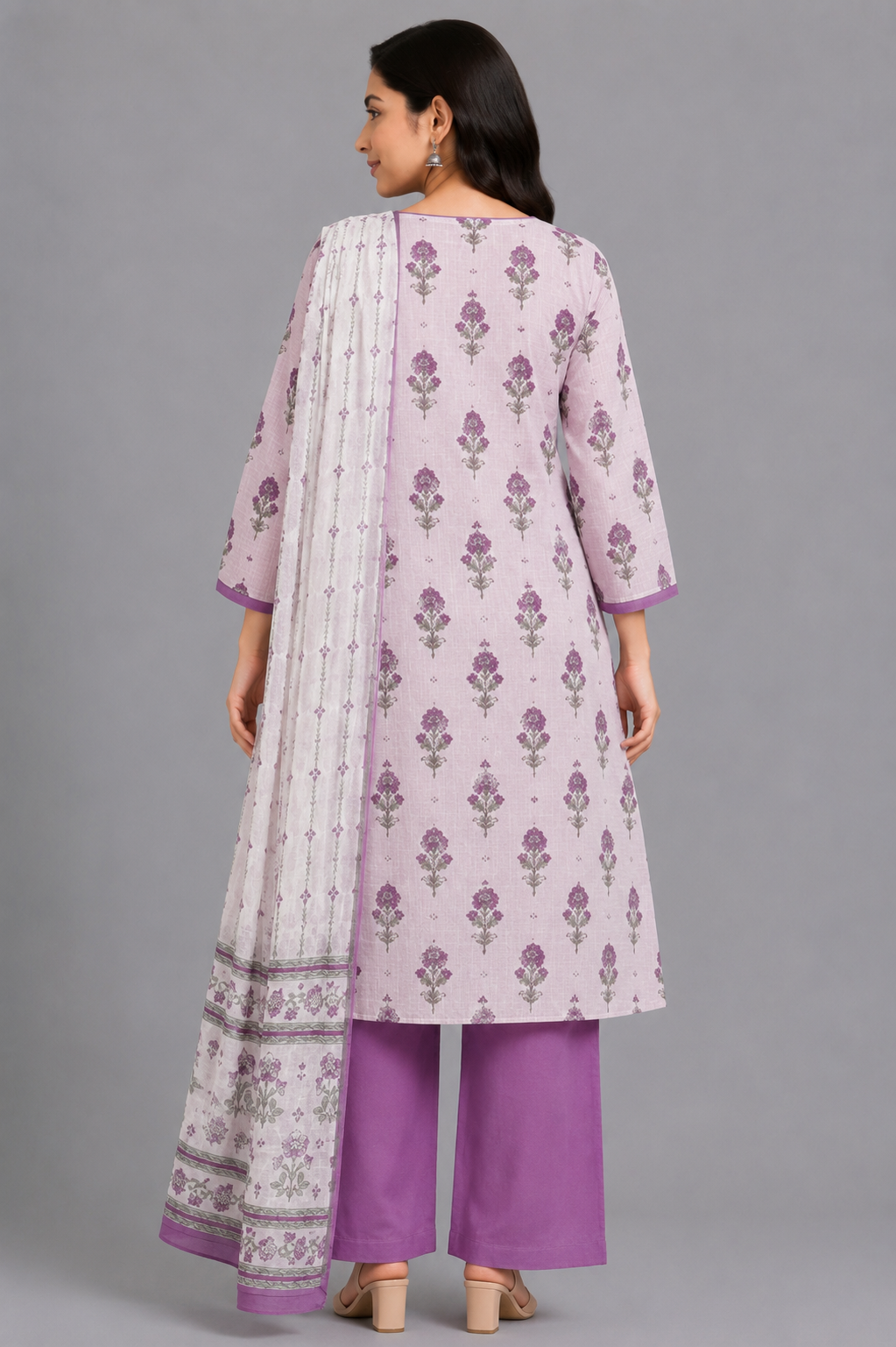 KURAJ Women's Lavender Floral Printed Kurta Pant with Dupatta Set