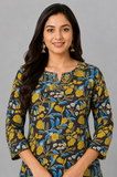 KURAJ Women's Floral Printed Cotton Blend Straight Kurta with 3/4 Sleeves