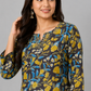 KURAJ Women's Floral Printed Cotton Blend Straight Kurta with 3/4 Sleeves