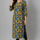 KURAJ Women's Floral Printed Cotton Blend Straight Kurta with 3/4 Sleeves