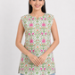 KURAJ Women's White Floral Printed Sleeveless Cotton Tunic Top